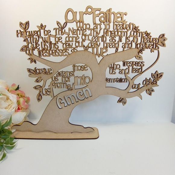 Our Father Wooden Tree Centerpiece Baptism, Holy communion. Christian decoration - Picture 1 of 5